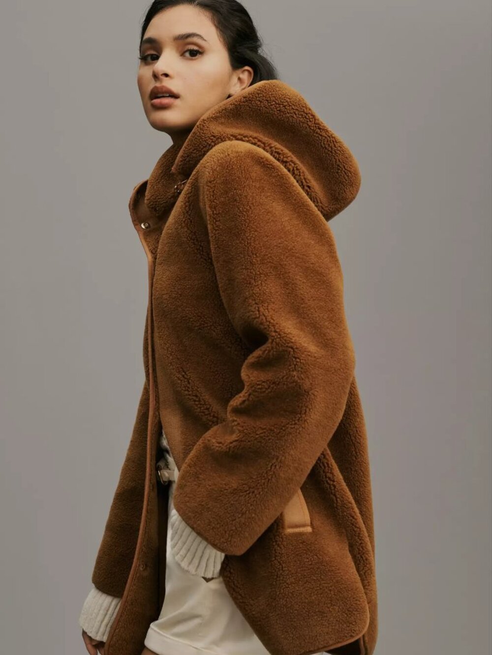 Anthropologie Long Teddy Sherpa Jacket in Camel Size XL BRAND NEW!